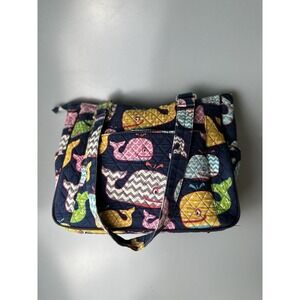 N. Gil Quilted Fabric Purse/Childs Tote Bag Whales Zip Closure Handbag Blue
